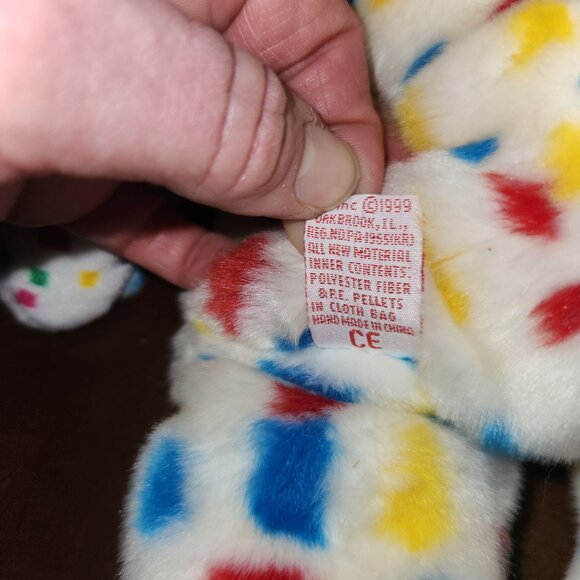 Ty Beanie Babies 99 Signature Confetti Bear Rainbow Ribbon & Colorful Spots - Picture 5 of 6